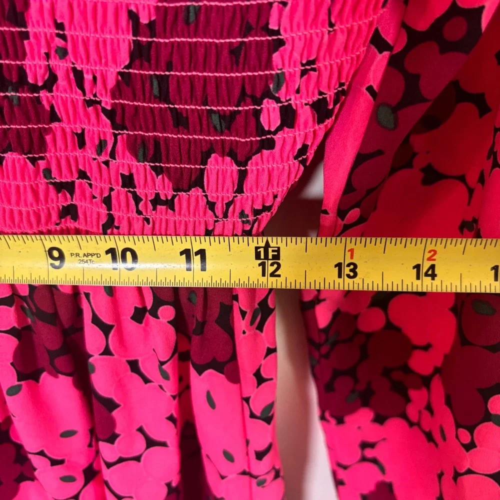 Kate Spade New York Womens Sz 0 Dress Pink Smocked Bubble Dot Long Sleeve Floral